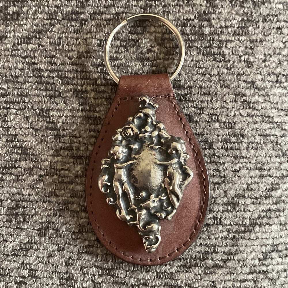 Brown Leather Keychain with Silver Emblem